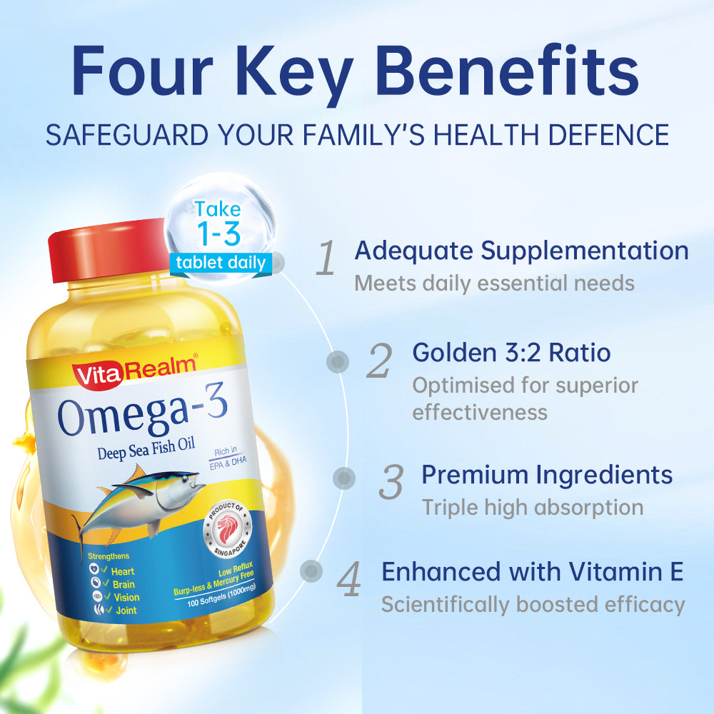 【Halal】 | VitaRealm Omega 3 Fish Oil 100s | Rich in EPA & DHA | Optimum Vitamin Supplement for Heart,Eye,Joint,Brian Health