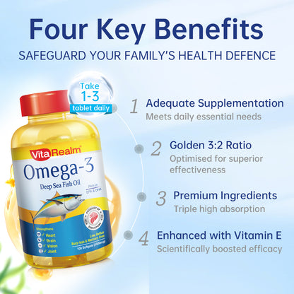 【Halal】 | VitaRealm Omega 3 Fish Oil 100s | Rich in EPA & DHA | Optimum Vitamin Supplement for Heart,Eye,Joint,Brian Health