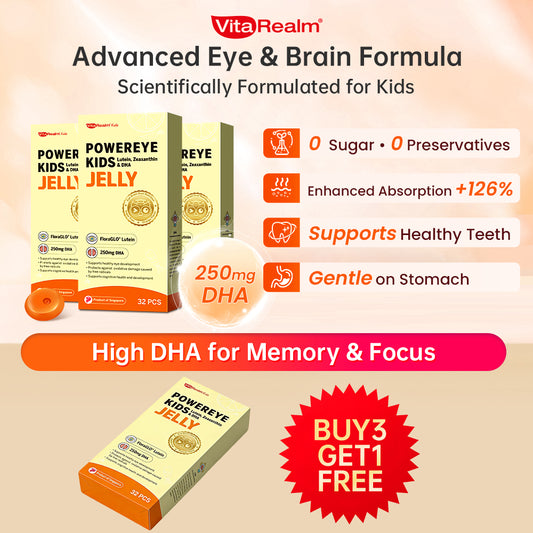 [BUY 3 GET 1 REEE]VitaRealm Kids DHA Brain & Eye Support | 250mg DHA + Lutein | Focus, Memory & Vision Care