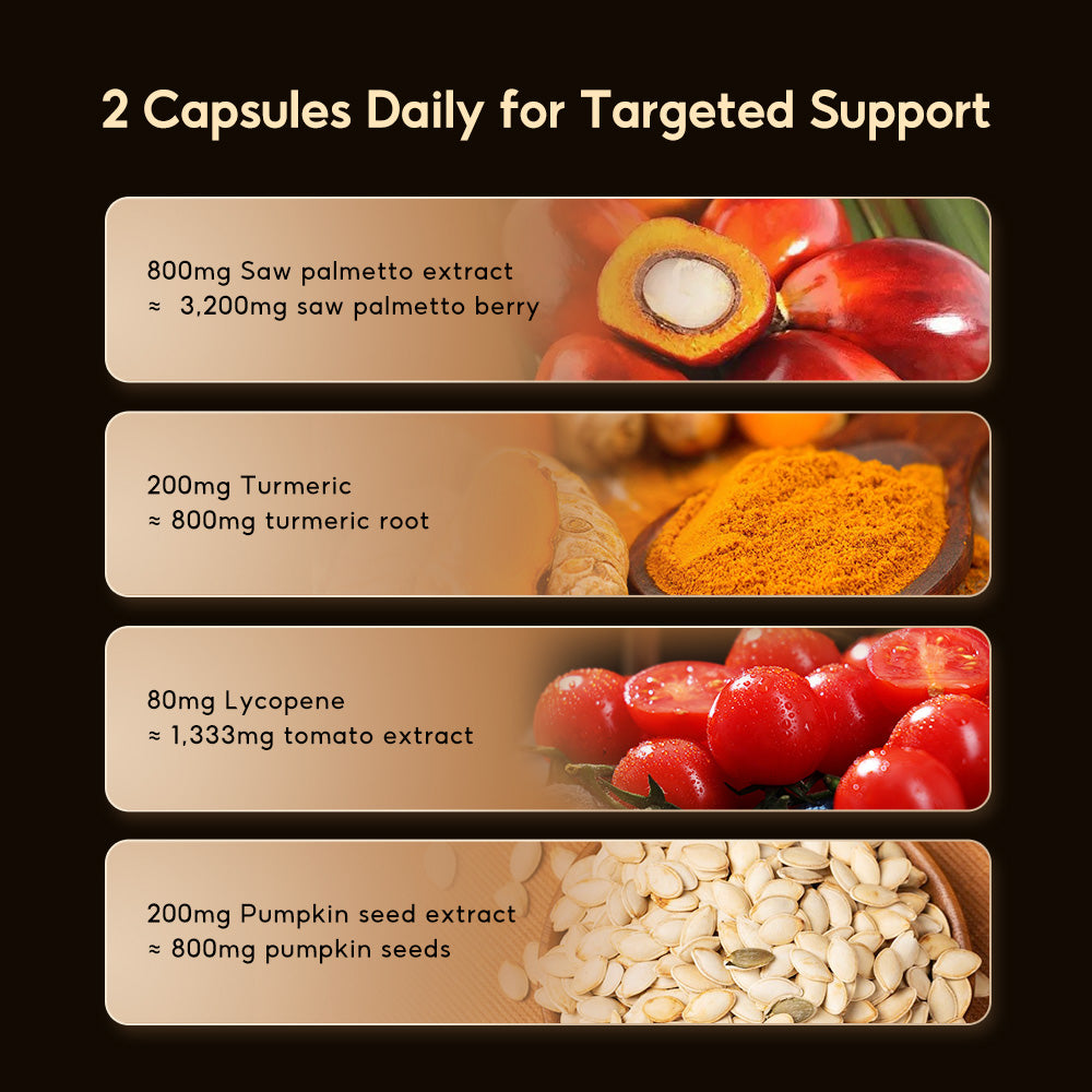 VitaRealm Prostate Support 4-in-1 for Men with 800mg Saw Palmetto, Pumpkin Seed for Urinary Relief, Anti-Inflammation, Hair & Fertility Boost, Prostate Health Supplement No Sugar | 60 Vegan Capsules