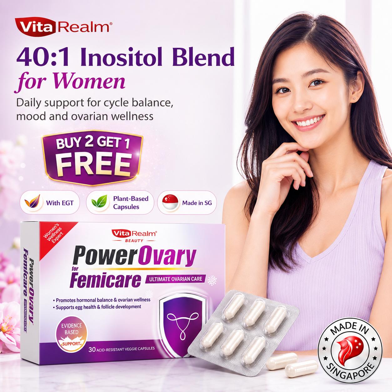 VitaRealm Ovarian Inositol Supplement | 40:1 Inositol + CoQ10 Antioxidant