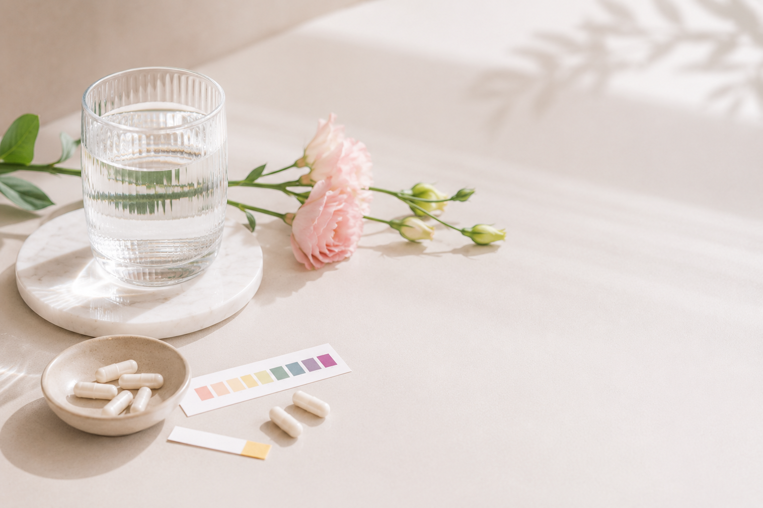 pH balance and daily feminine probiotic support tabletop visual
