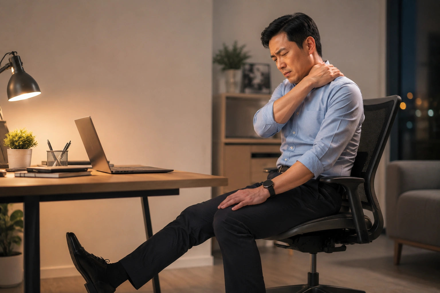 Singapore office worker with neck shoulder and joint tension