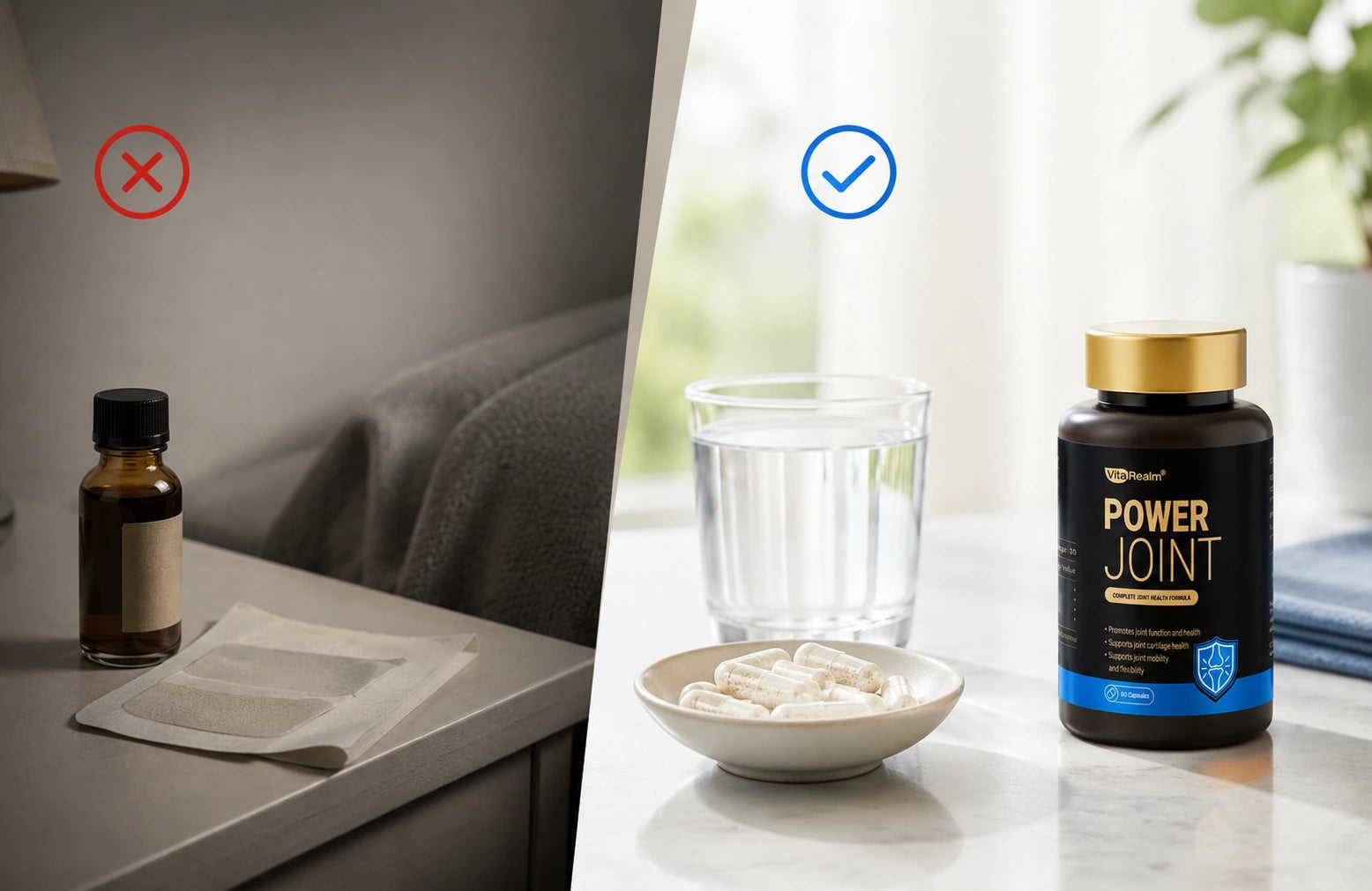 External relief contrasted with PowerJoint daily supplement routine