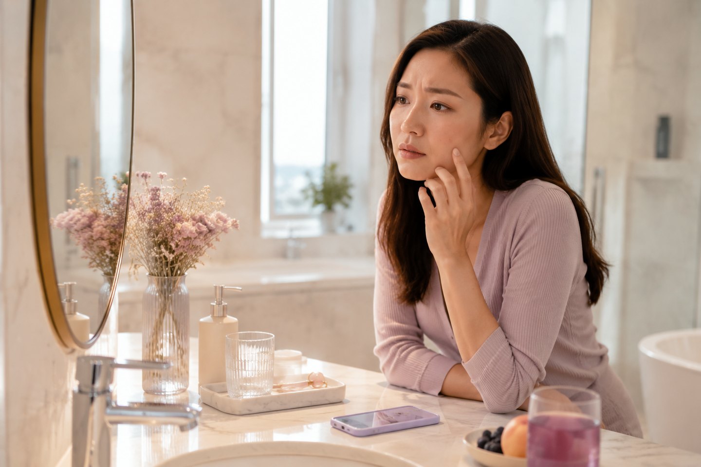 Singapore Chinese woman concerned by hormone related skin and cycle signals