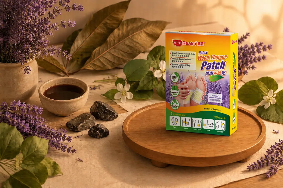 VitaRealm Detox Wood Vinegar Patch with botanical ingredients and tourmaline stones