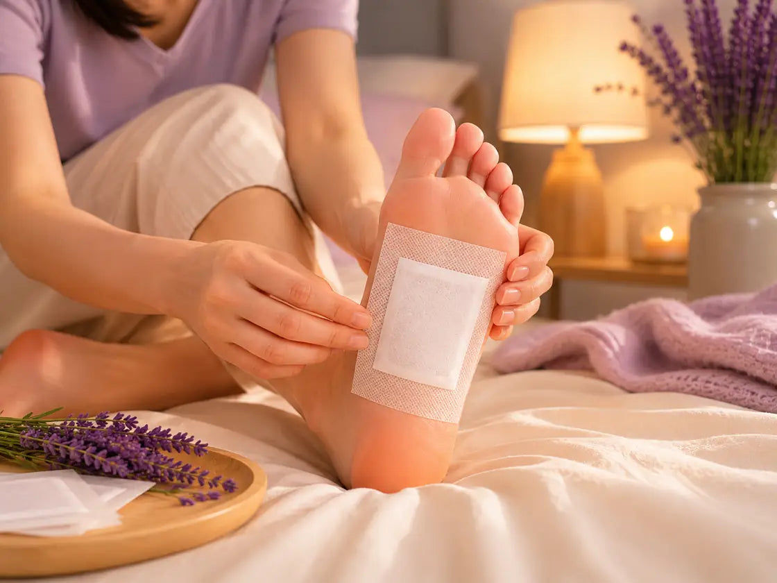 Foot patch being applied before bedtime