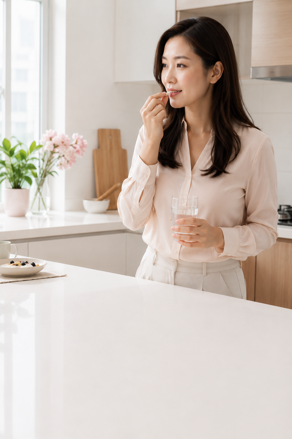 Singapore Chinese woman taking Femicare as a morning daily routine