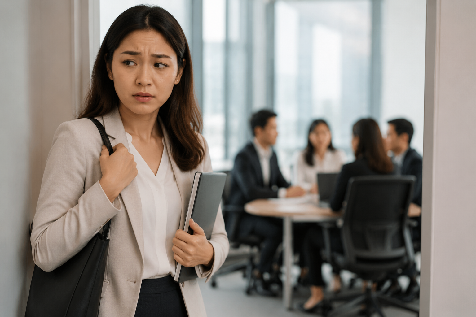 Singapore Chinese office worker worried about odour before a meeting