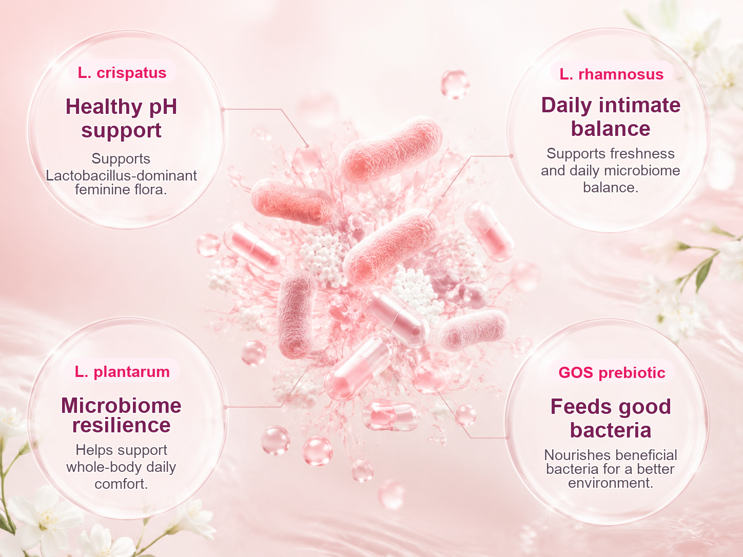 Premium probiotic strains and prebiotic support mechanism visual