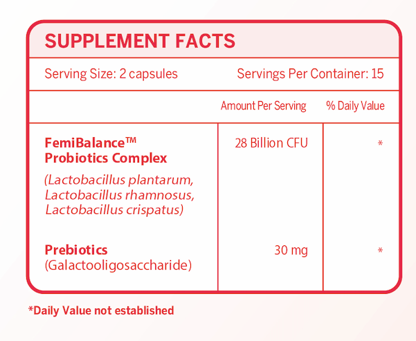 VitaRealm Femicare supplement facts panel