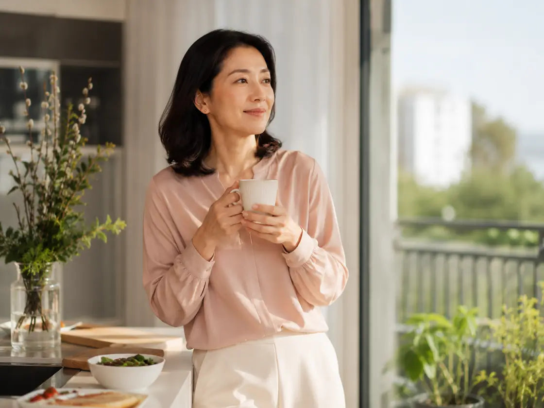 Singaporean woman feeling calm in the morning