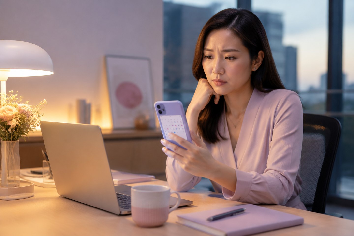 Singapore Chinese office worker worried while checking her period tracker