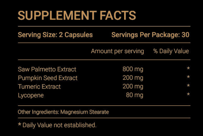 PowerProstate supplement facts panel